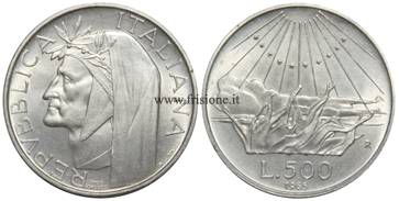 Italia 500 Lire argento 1965 Dante