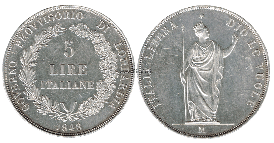 Milano 5 lire argento 1848