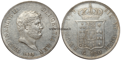 Napoli  Ferdinando 2  120 grana 1855 - piastra d'argento
