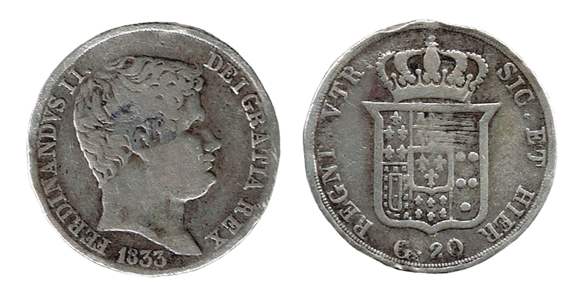 Napoli - Ferdinando II - Tarì da 20 grana in argento 1833