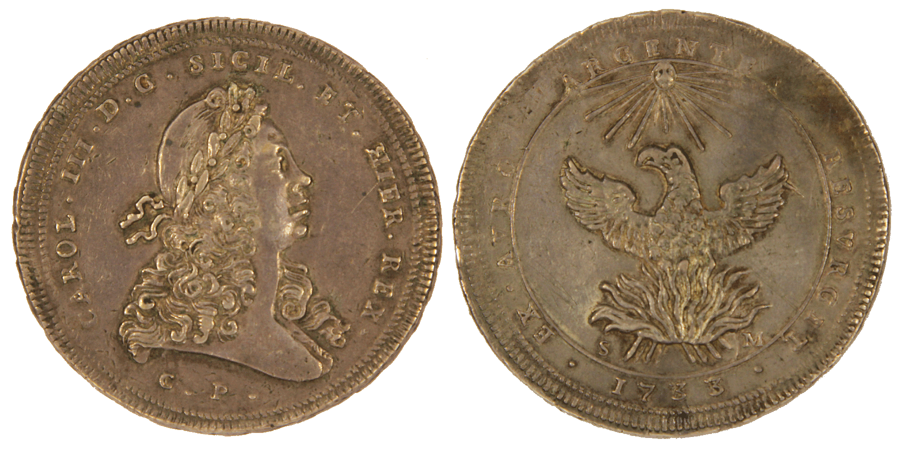 Palermo - Carlo 3 - Oncia in argento  da 30 tari 1733