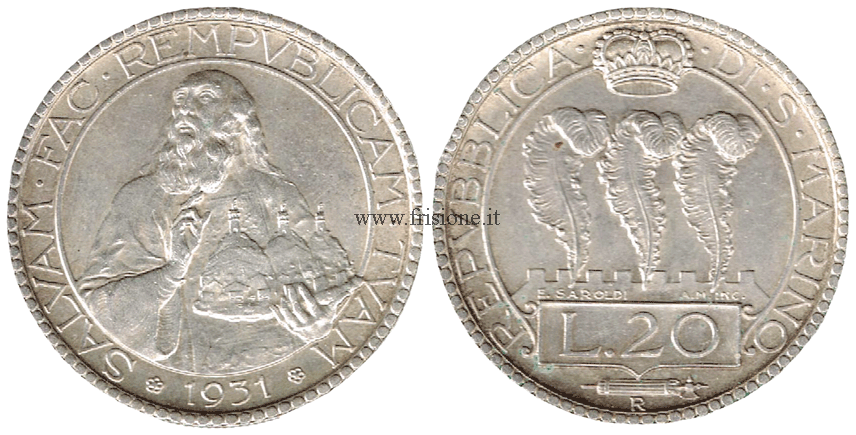 San Marino 20 lire 1931 argento 