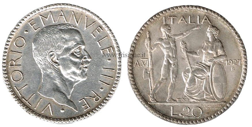 Vittorio Emanuele III 20 lire argento 1927 VI - littore 