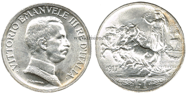 V. Emanuele 3 - 1 Lira argento 1917 - quadriga