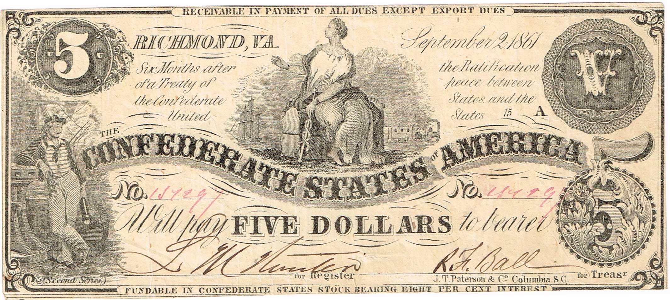 5 Dollari Confederato 2 settembre 1861
