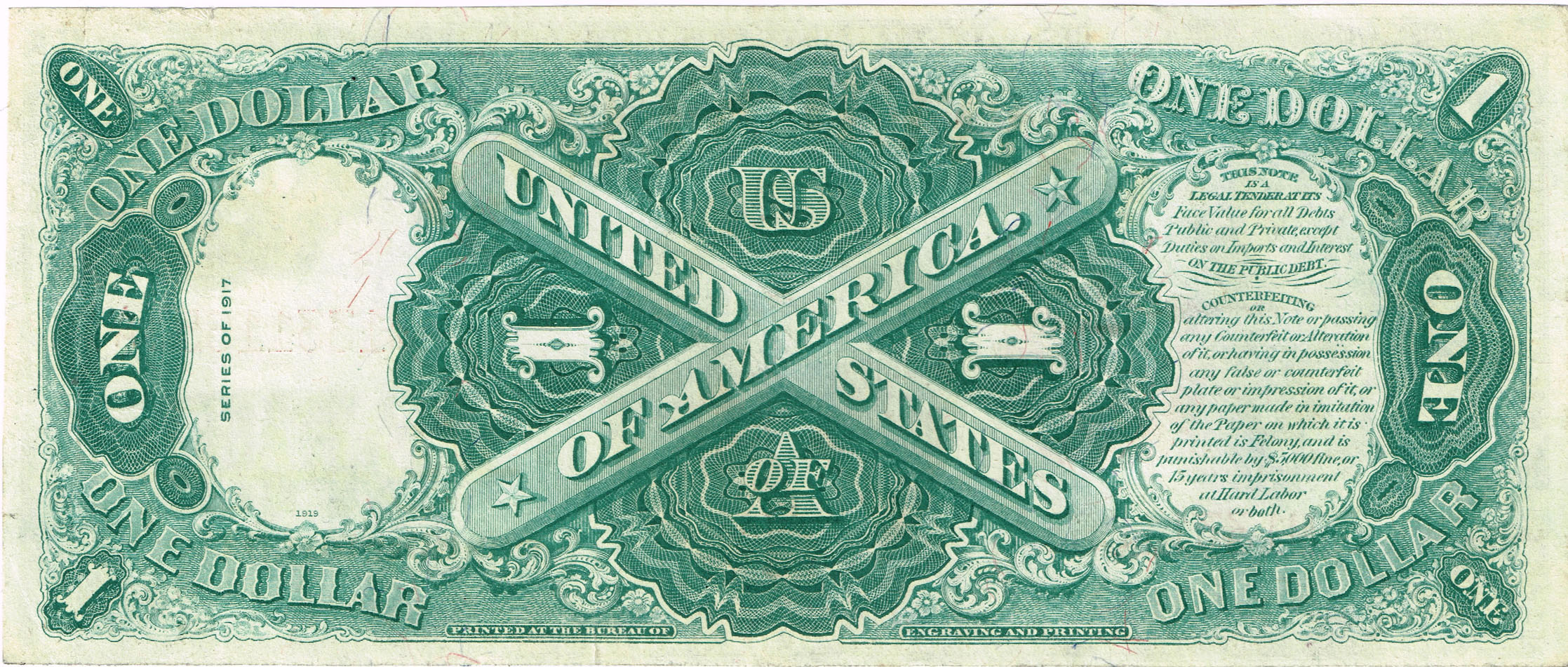  Stati Uniti 1 dollaro 1917 - Large size - rovescio