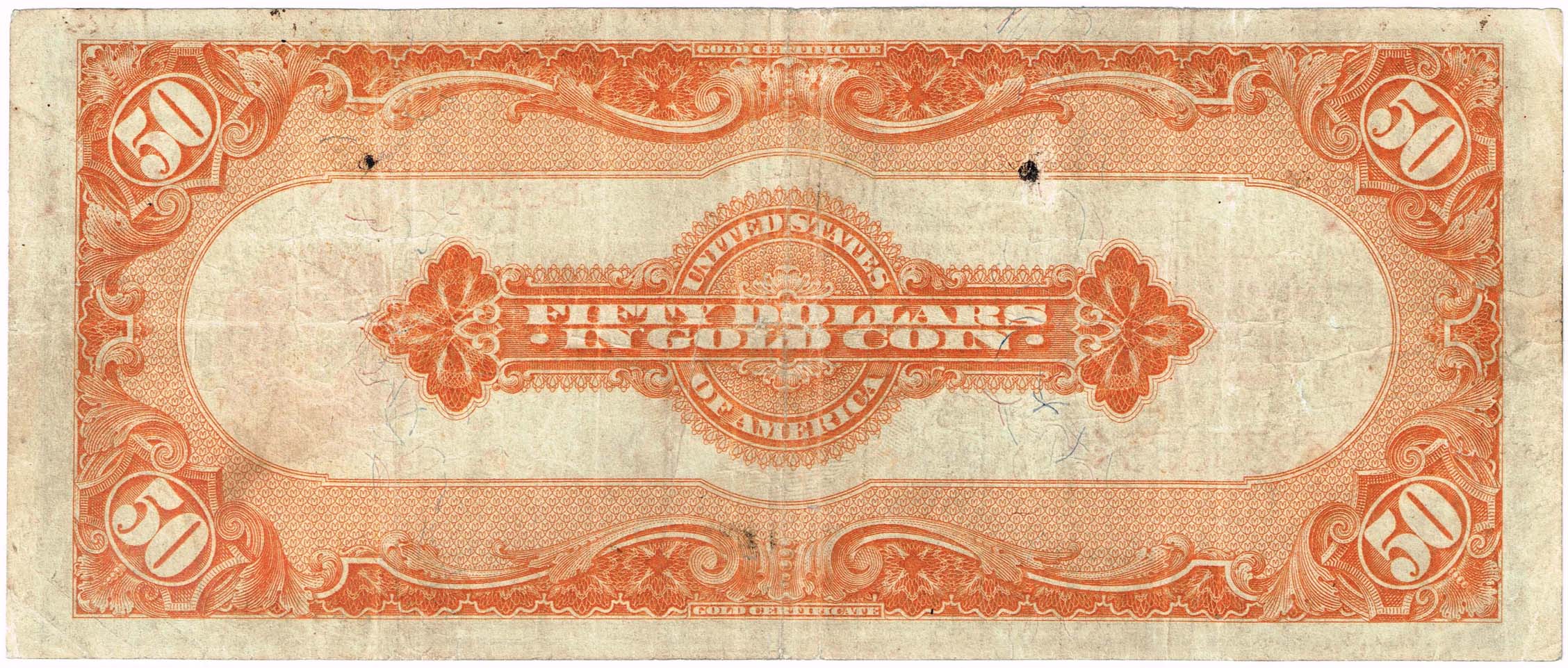 Stati Uniti_50 dollari 1922_gold certificate_bollino giallo_rovescio