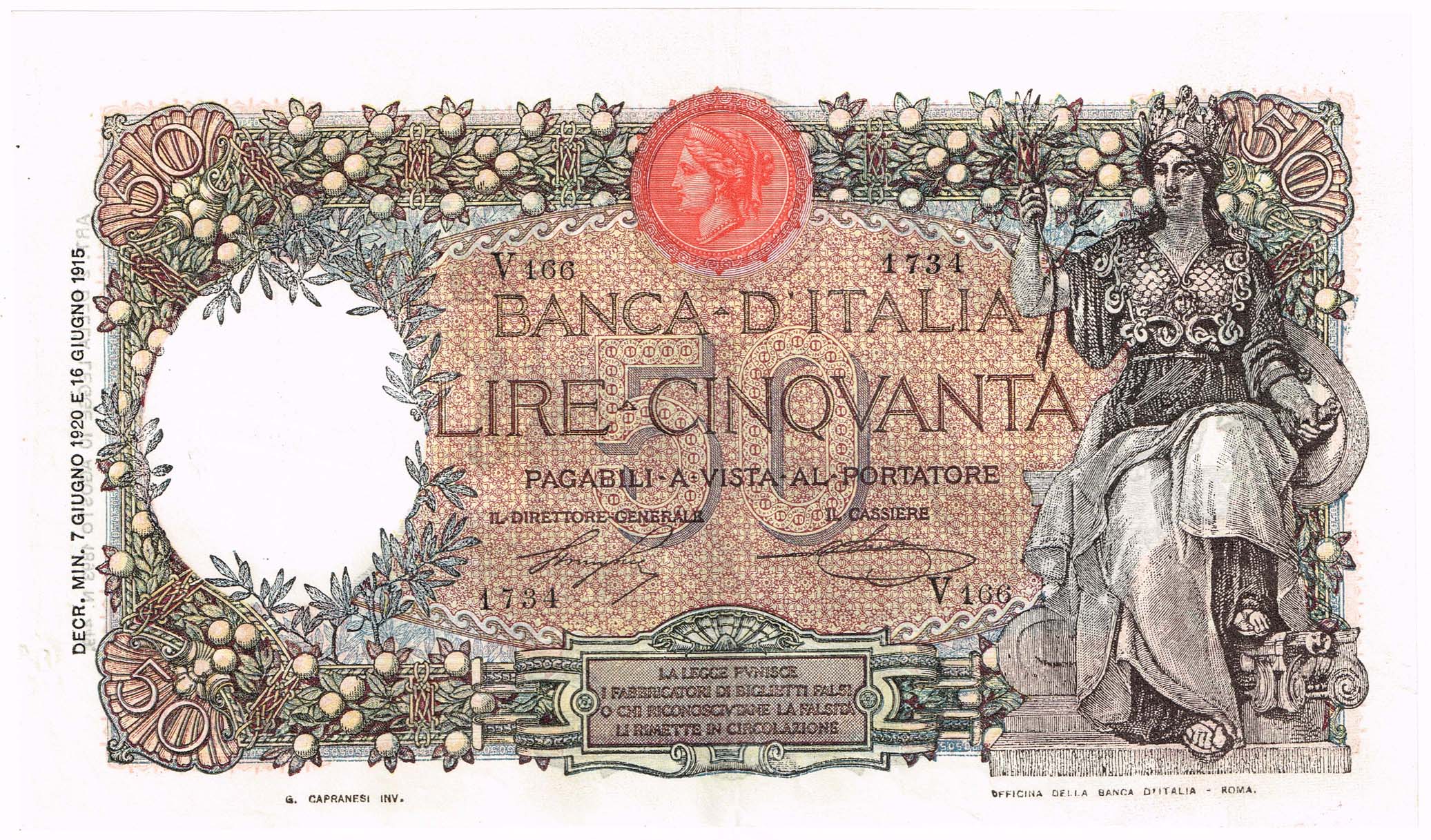Banca d Italia 50 lire tipo buoi