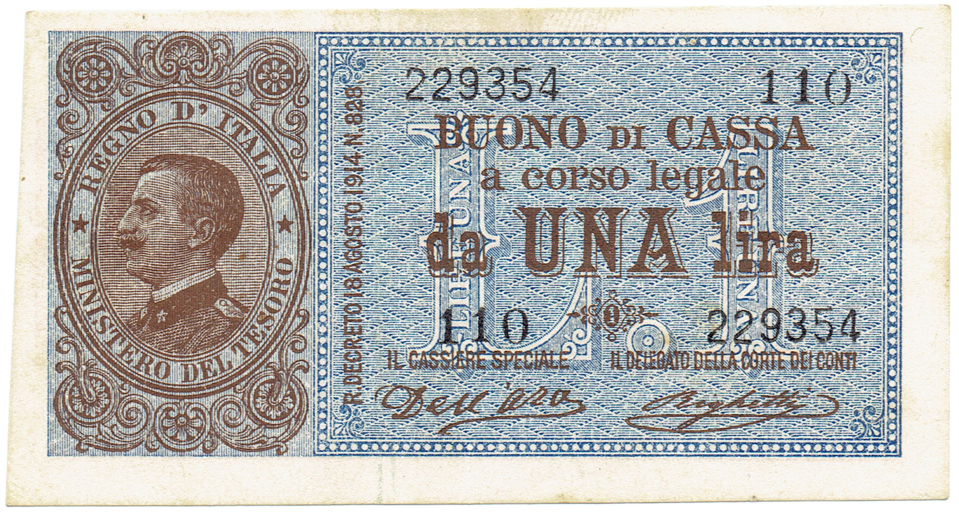 Buono di cassa da 1 lira - 21-9-1914 diritto