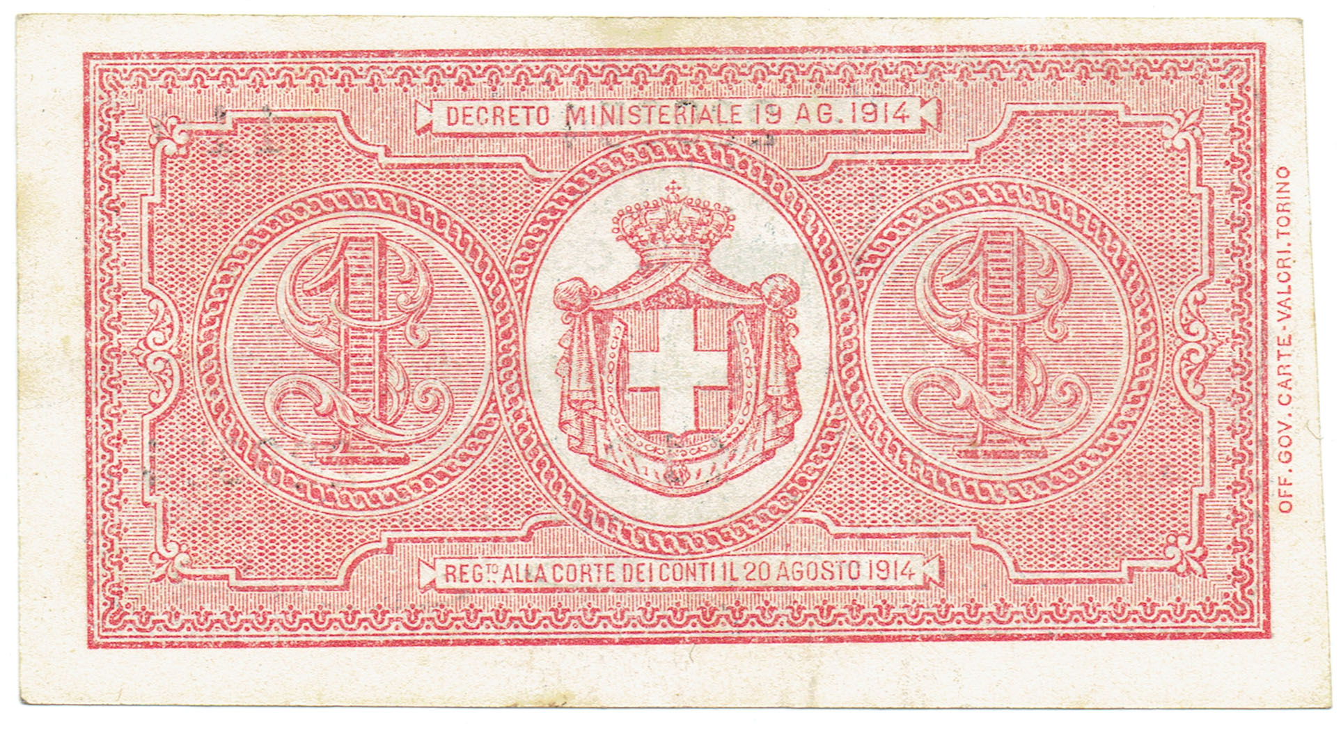 Buono di cassa da 1 lira - 21-9-1914 rovescio
