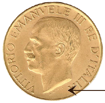 Vittorio Emanuele III - 100 lire  1923 fascio - falso in oro