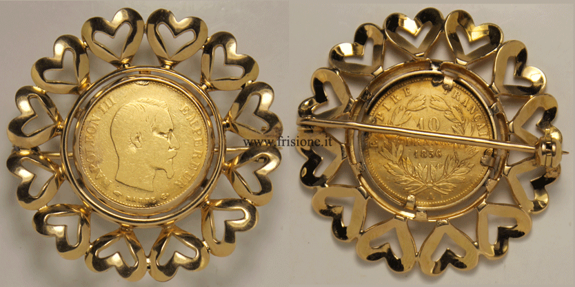 esempio di spilla con monetina francese in oro