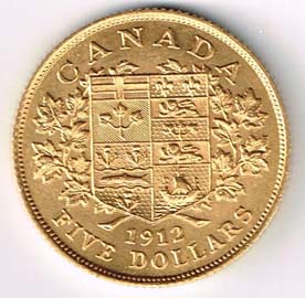 Canada Re Giorgio V - 5 dollari $ oro - rovescio