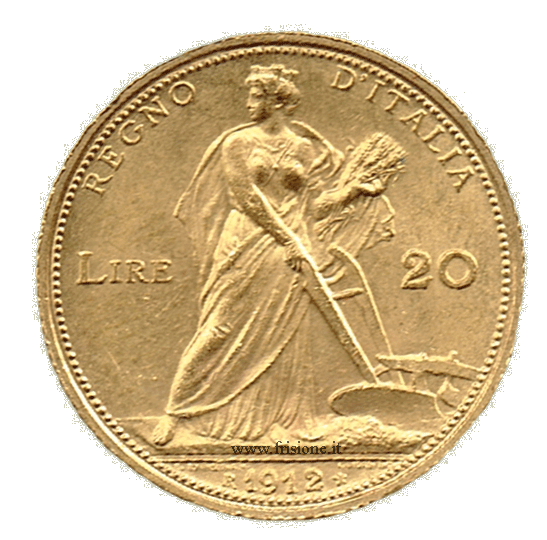 Vittorio Emanuele I - 20 lire oro 1912 - aratrice-marengo italiano in oro-rovescio