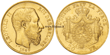 Belgio - 20 Franchi 1869 - Marengo oro