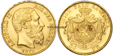 Belgio 20 Franchi oro Marengo 1876