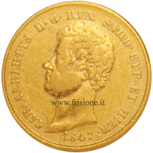 20 lire oro 1847 no zecca diritto