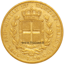 20 lire oro 1847 no zecca rovescio