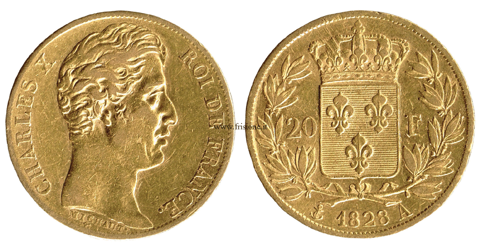 Carlo X 20 franchi oro 1828 marengo francia