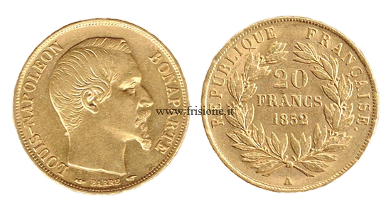 Francia 20 franchi 1852 marengo oro