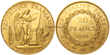 Francia 20 Franchi 1876 A - marengo oro francese statua