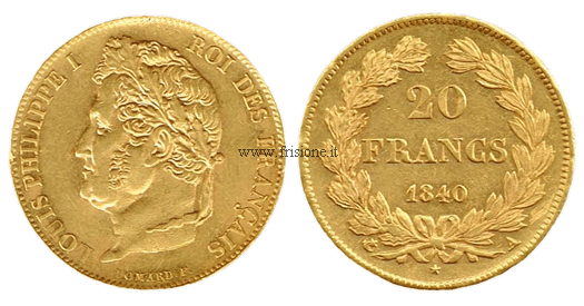 Francia L. Filippo 20 franchi 1840 A - marengo francese