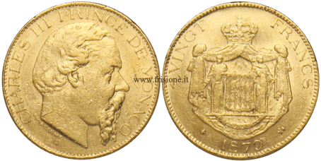 Monaco 20 franchi 1879 marengo oro
