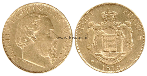 Monaco Carlo III 20 franchi 1878 - marengo di Monaco