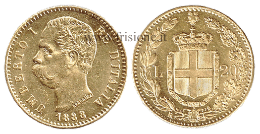 Umberto I 20 lire 1888 marengo oro italiano