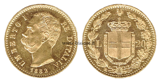 umberto 1 - 20 lire oro 1882 - marengo oro italiano