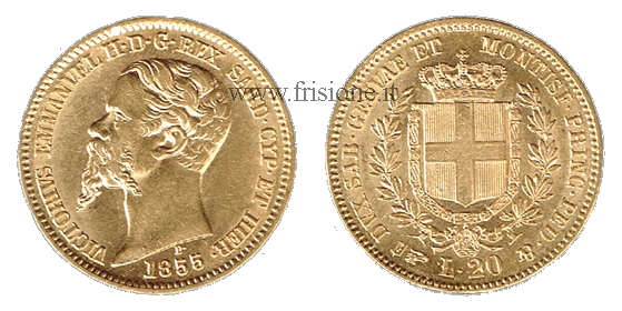Vittorio  Emanuele II - 20 Lire oro 1855 Torino