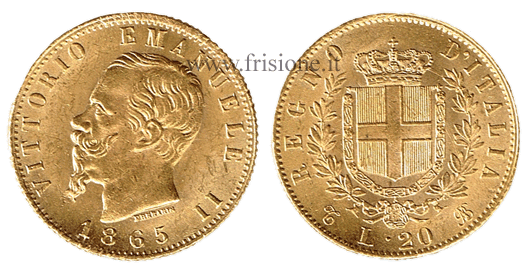 V. Emanuele II 20 lire oro 1865 Torino - marengo italiano
