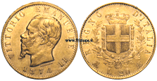 V. Emanuele 2 - 20 Lire oro 1874 Milano - marengo italiano