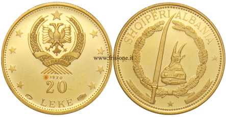 Albania medaglia oro da 20 Leke 1970