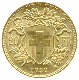 marengo oro_Svizzera 20 Franchi oro_marengo oro_vreneli_rovescio