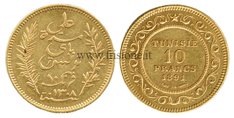 Tunisia 10 Franchi 1891 - mezzo marengo oro