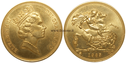 Gran Bretagna Elisabetta II 5 sterline oro 1985