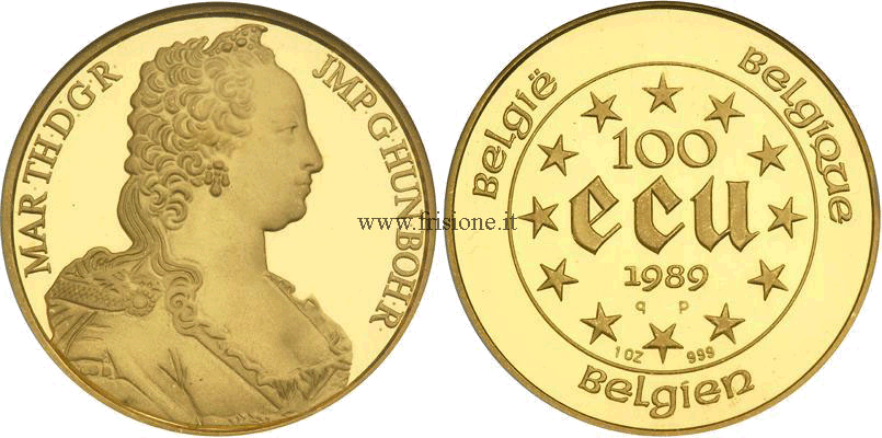 oncia d'oro del belgio 100 ecu