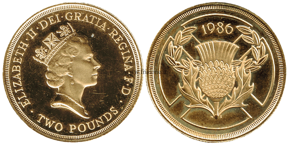 Gran Bretagna  2 sterline oro 1986  cardo