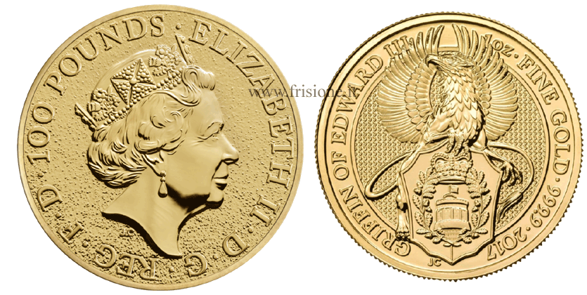Gran Bretagna 100 sterline oro 2017 grifone