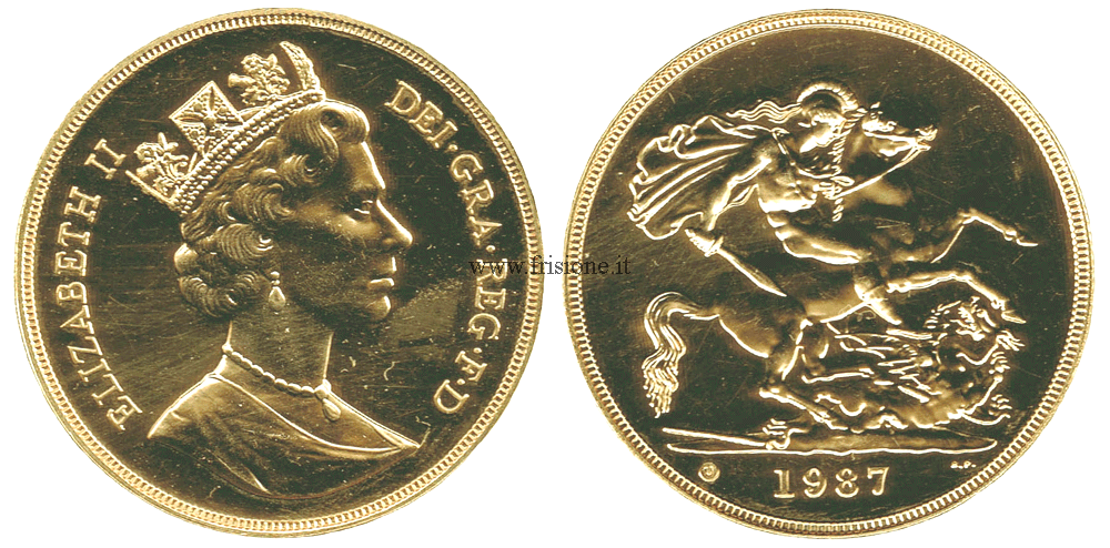 G. Bretagna  Elisabetta II  5 Sterline oro 1987 corona gotica