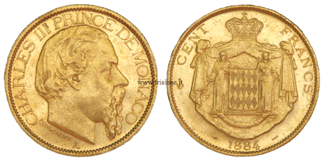 Monaco  Carlo 3  100 Lire oro 1884