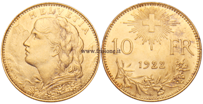 Svizzera - 10 Franchi oro 1922