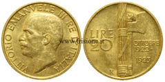 20 lire oro 1923 fascio vittorio emanuele 3 marengo italiano