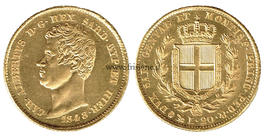 Carlo Alberto 20 lire 1848 Genova - marengo italiano