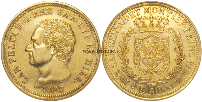 C. Felice - 80 Lire oro 1827 - Torino