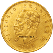 5 lire oro 1865 diritto