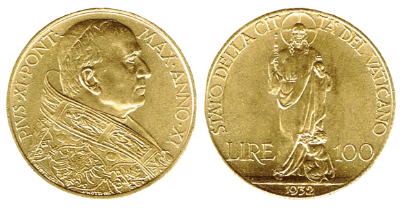 Pio 11 100 lire oro 1932