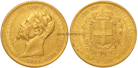 20 lire 1861 Torino marengo italiano