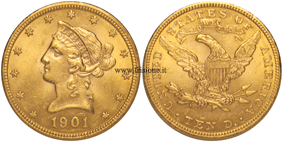 USA - 10 Dollari oro 1901 tipo Liberty